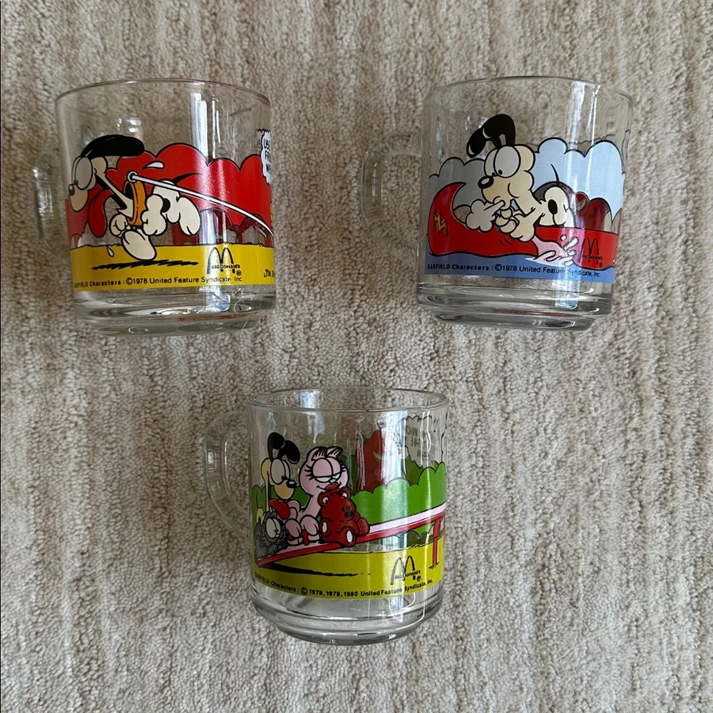 Set 3 McDonalds Garfield 1978 Clear Glass Mugs Cups Jim Davis Vintage McDonalds - Picture 2 of 16
